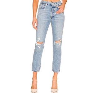 Agolde Riley Distressed Button Fly High Rise Jeans